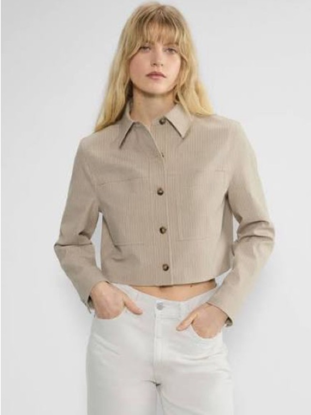 Wilfred Brown Cropped Button-Front Long Sleeve Top